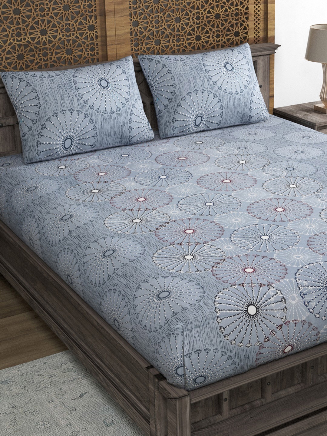 

BLOCKS OF INDIA Grey Ethnic Motifs 210 TC King Bedsheet with 2 Pillow Covers