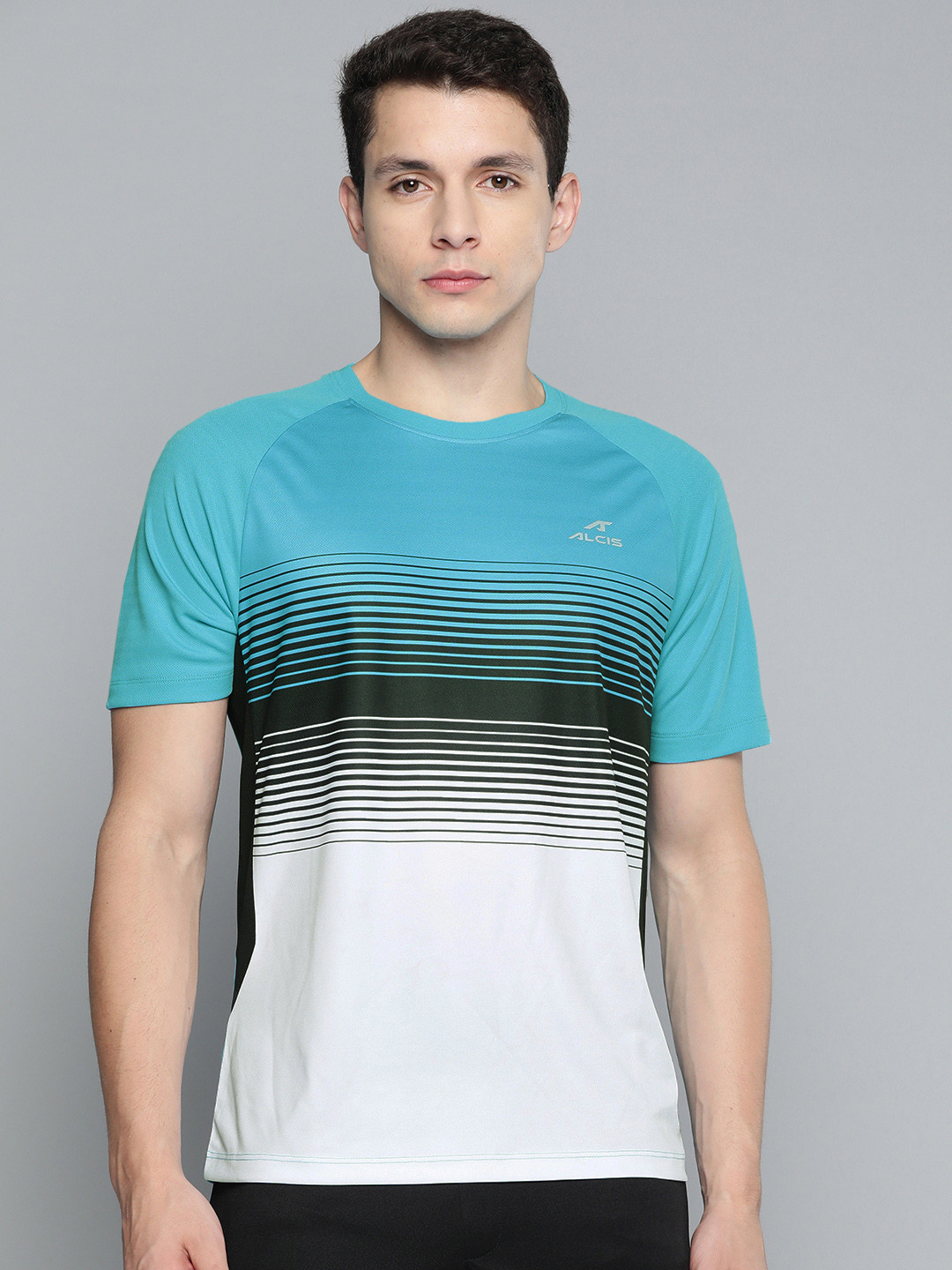 

Alcis Men Striped Dry Tech Slim Fit T-shirt, Turquoise blue