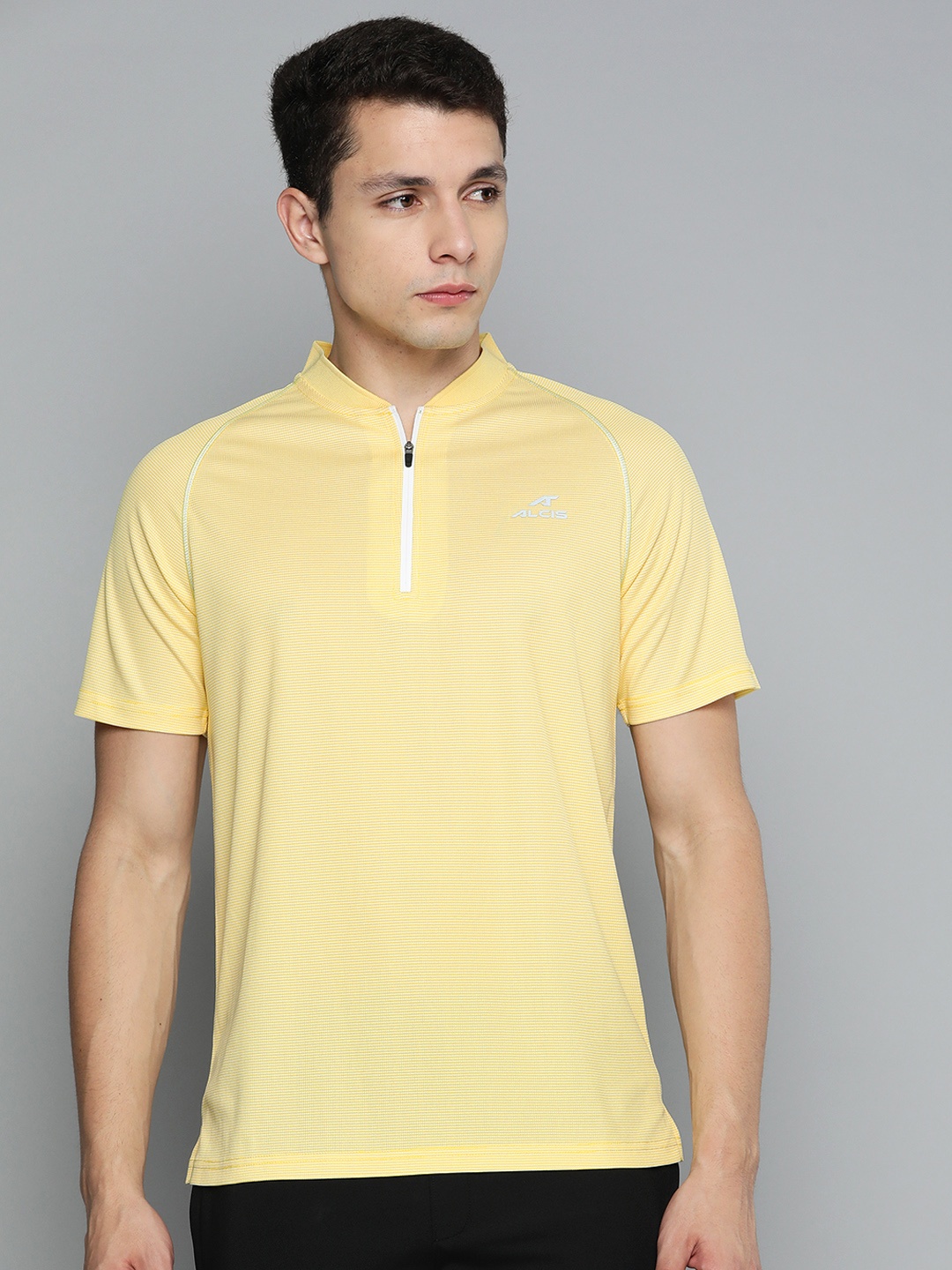 

Alcis Men Mandarin Collar Dry Tech Slim Fit T-shirt, Yellow