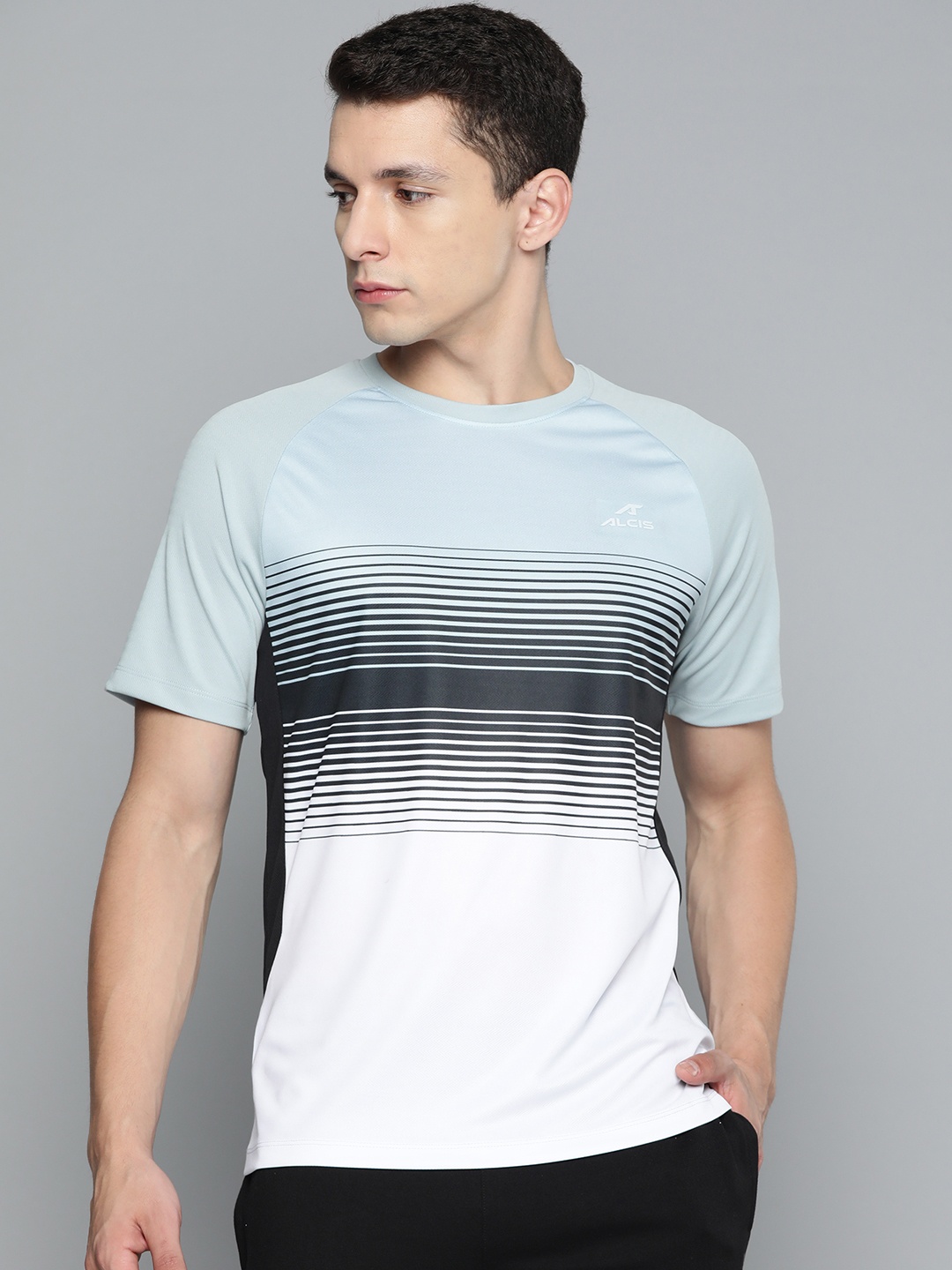 

Alcis Men Striped Dry Tech Slim Fit T-shirt, Grey