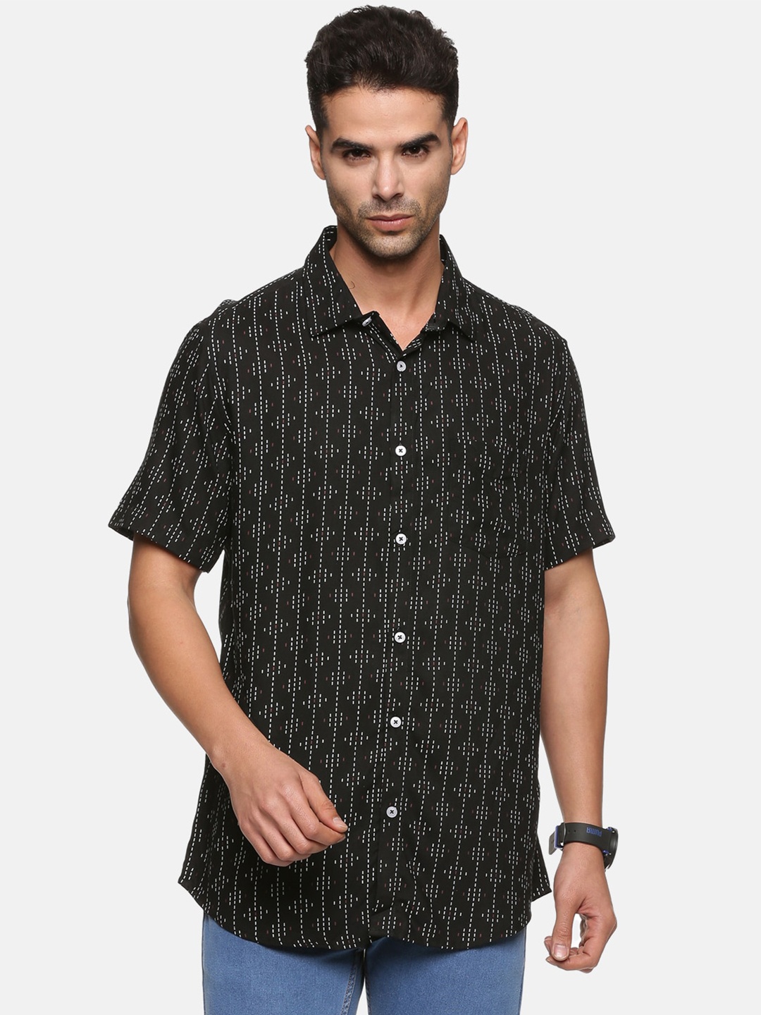 

Tusok Men Smart Printed Casual Shirt, Black