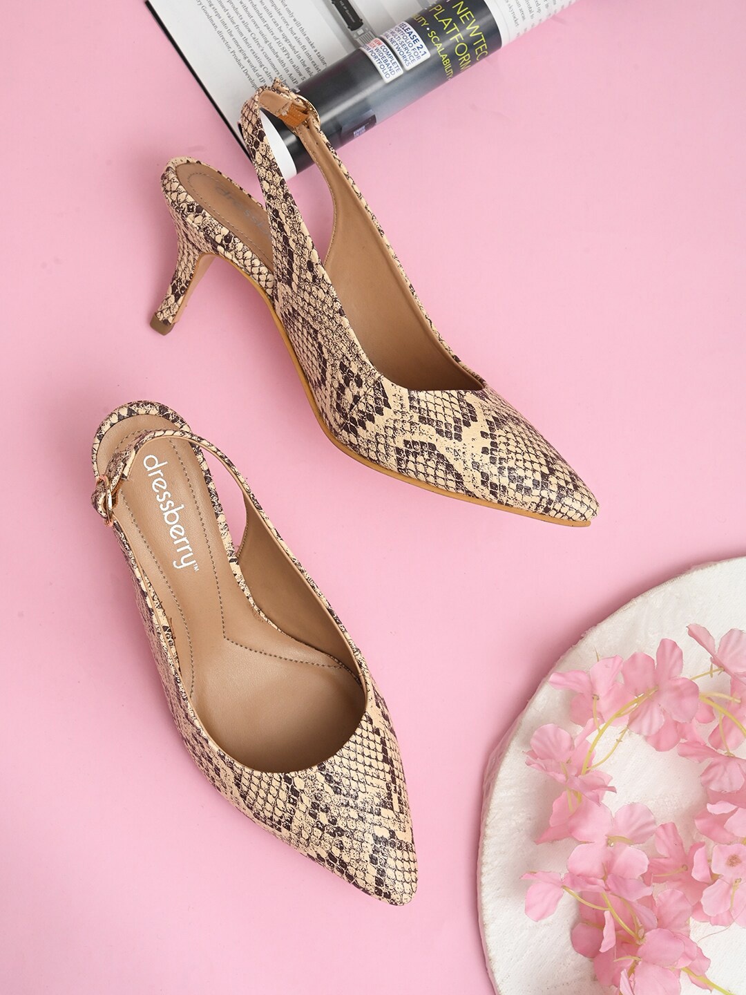 

DressBerry Brown & Black Printed Kitten Pump Heels