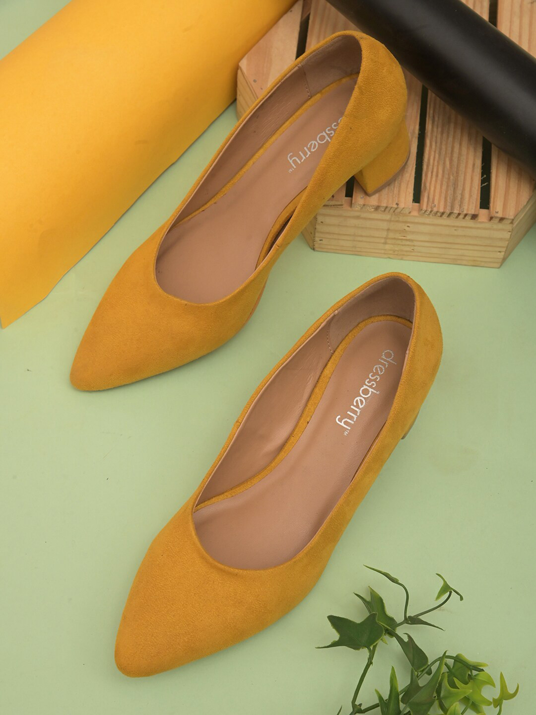 

DressBerry Yellow Textured Block Pump Heels
