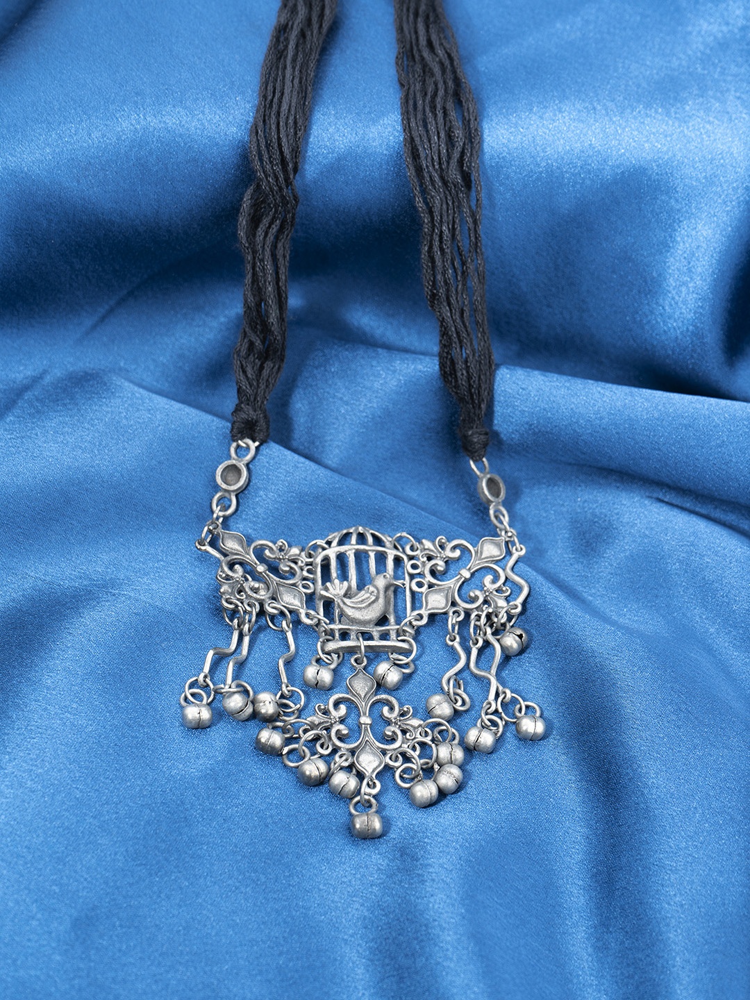 

Yellow Chimes Silver-Toned German Silver Oxidised Necklace