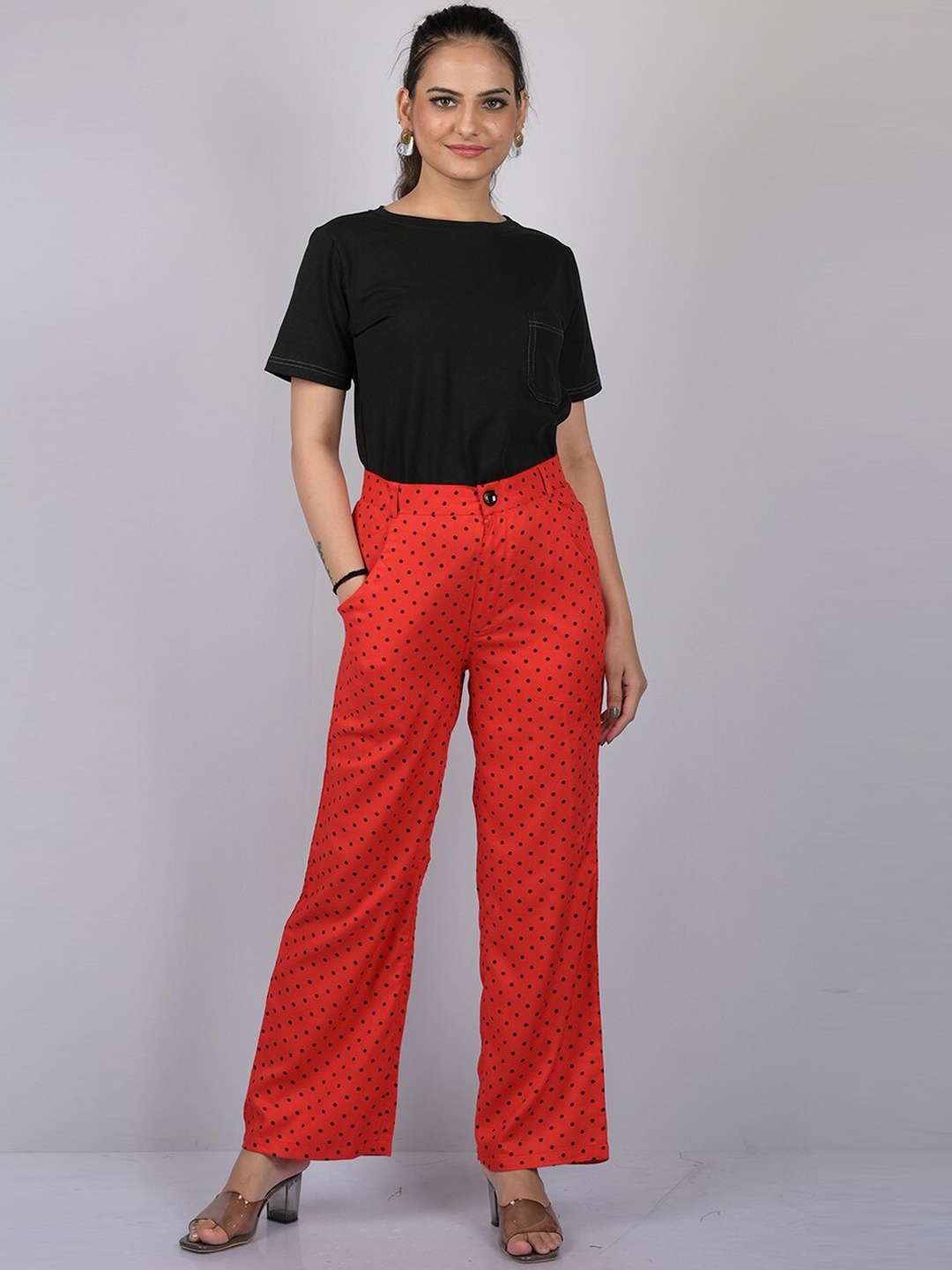 

OWO THE LABEL Women Red Printed Relaxed Cotton Trousers