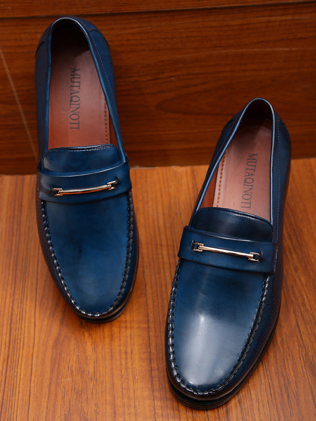 

MUTAQINOTI Men Blue Leather Loafers