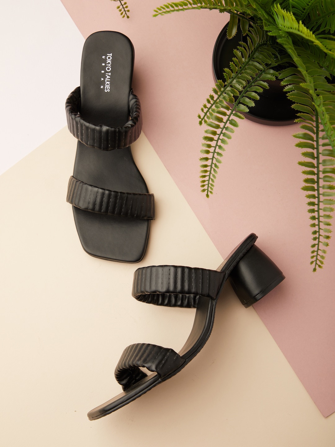 

Tokyo Talkies Black Printed Open Toe Block Heels