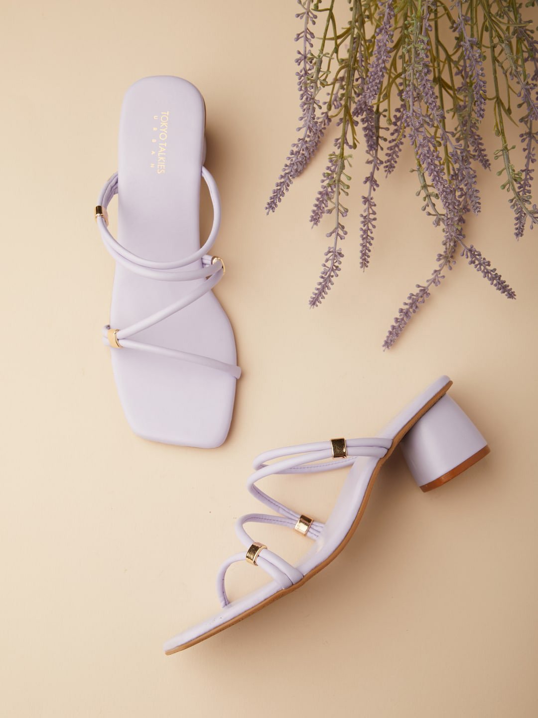 

Tokyo Talkies Lavender Embellished Open Toe Block Heels