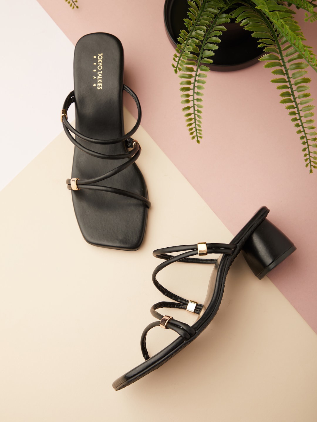 

Tokyo Talkies Black Embellished Open Toe Block Heels