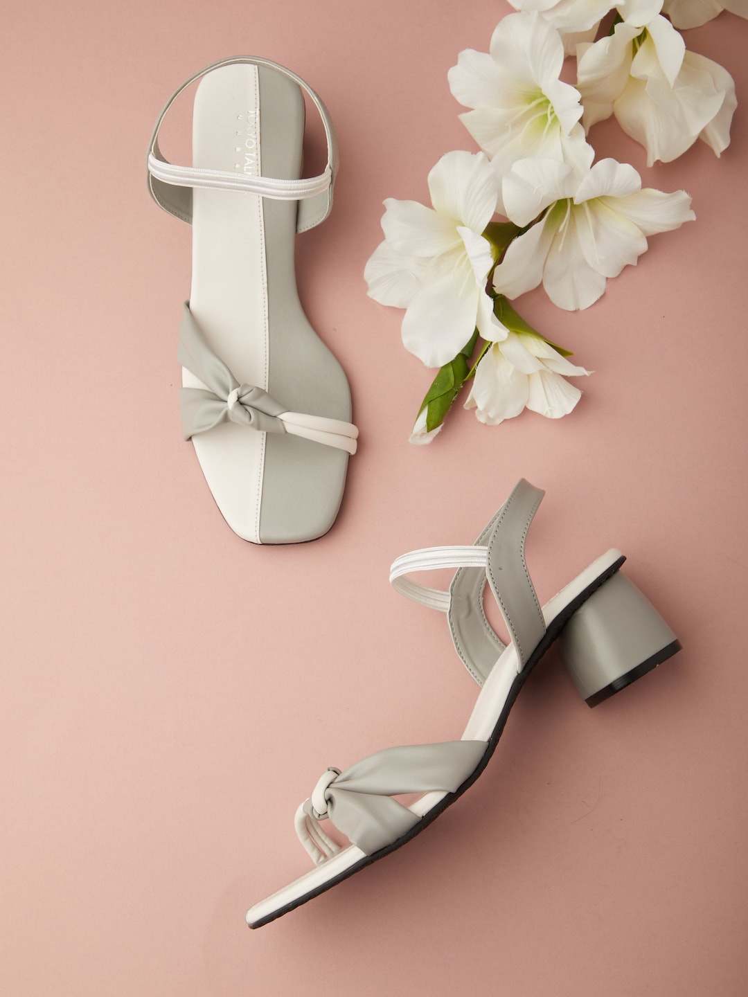 

Tokyo Talkies Grey & Off White Colourblocked Open Toe Block Heels