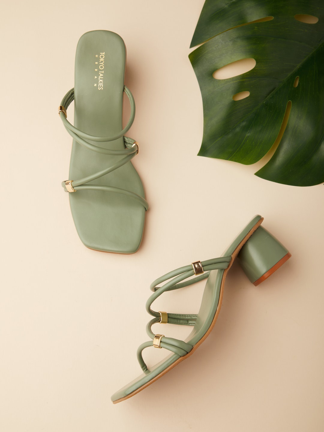 

Tokyo Talkies Olive Green Embellished Open Toe Block Heels