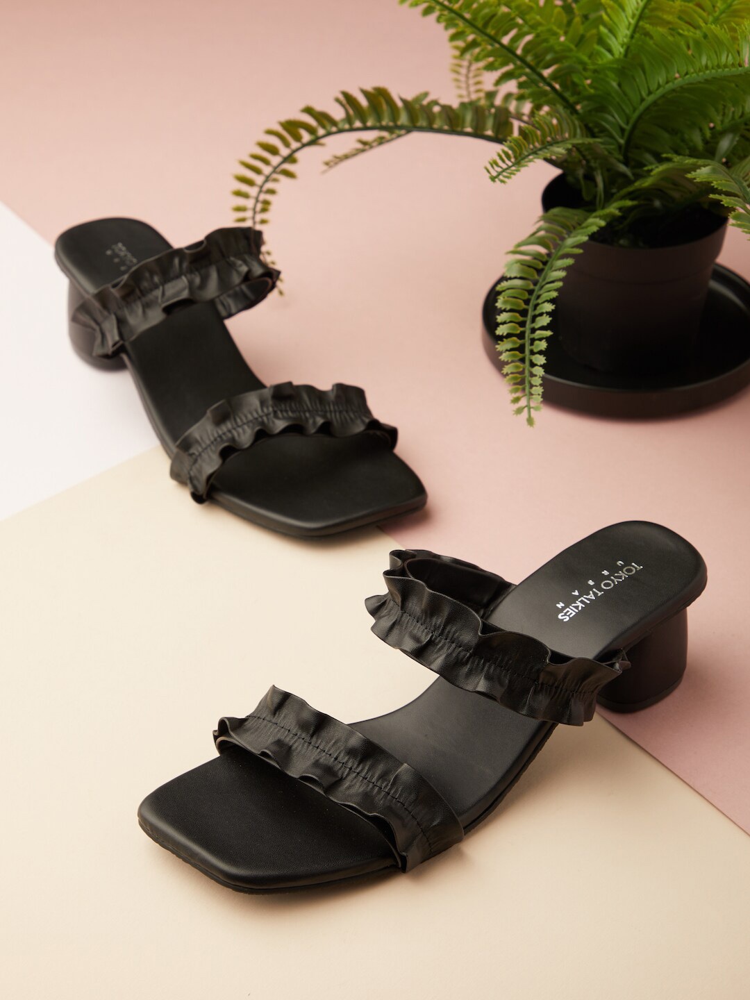 

Tokyo Talkies Black Embellished Open Toe Block Heels