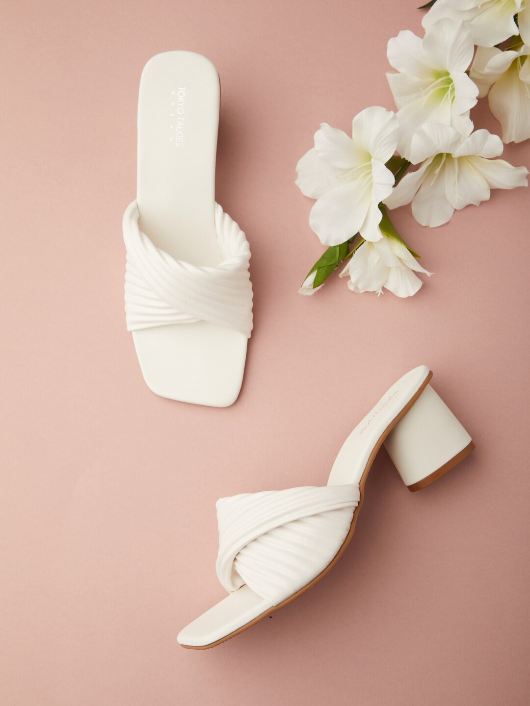 

Tokyo Talkies White Striped Open Toe Block Heels