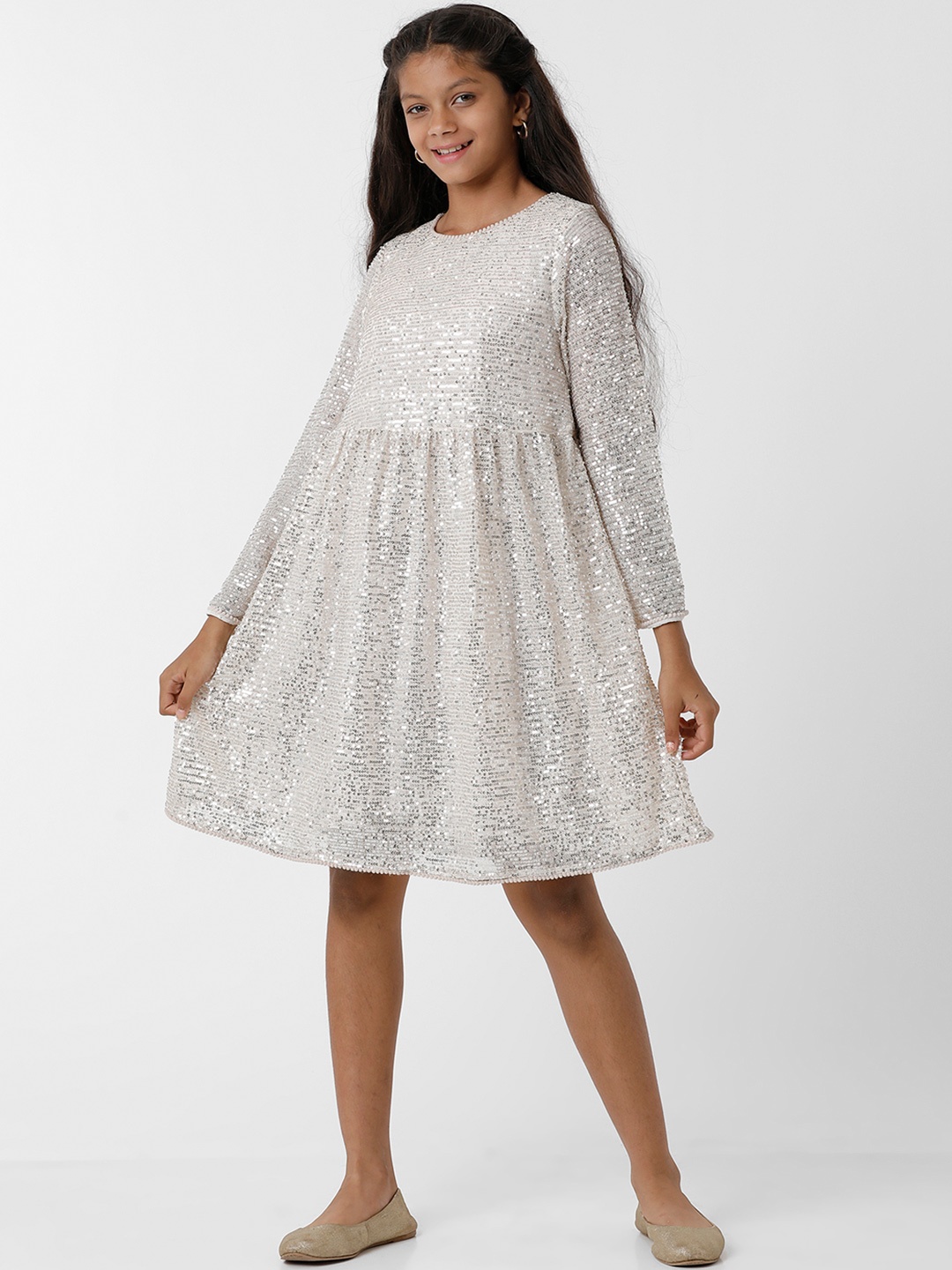 

KATE & OSCAR Self Design Lace Dress, Silver