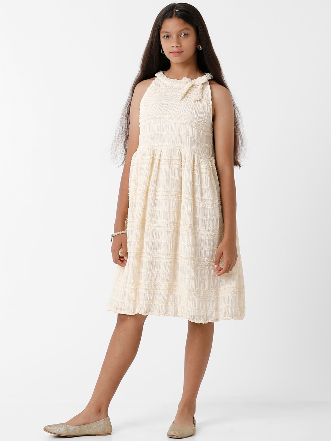 

KATE & OSCAR Self Design Net Dress, Off white