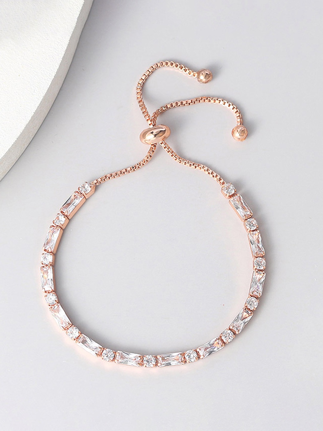 

Yellow Chimes Women Rose Gold & White Crystals Rose Gold-Plated Charm Bracelet