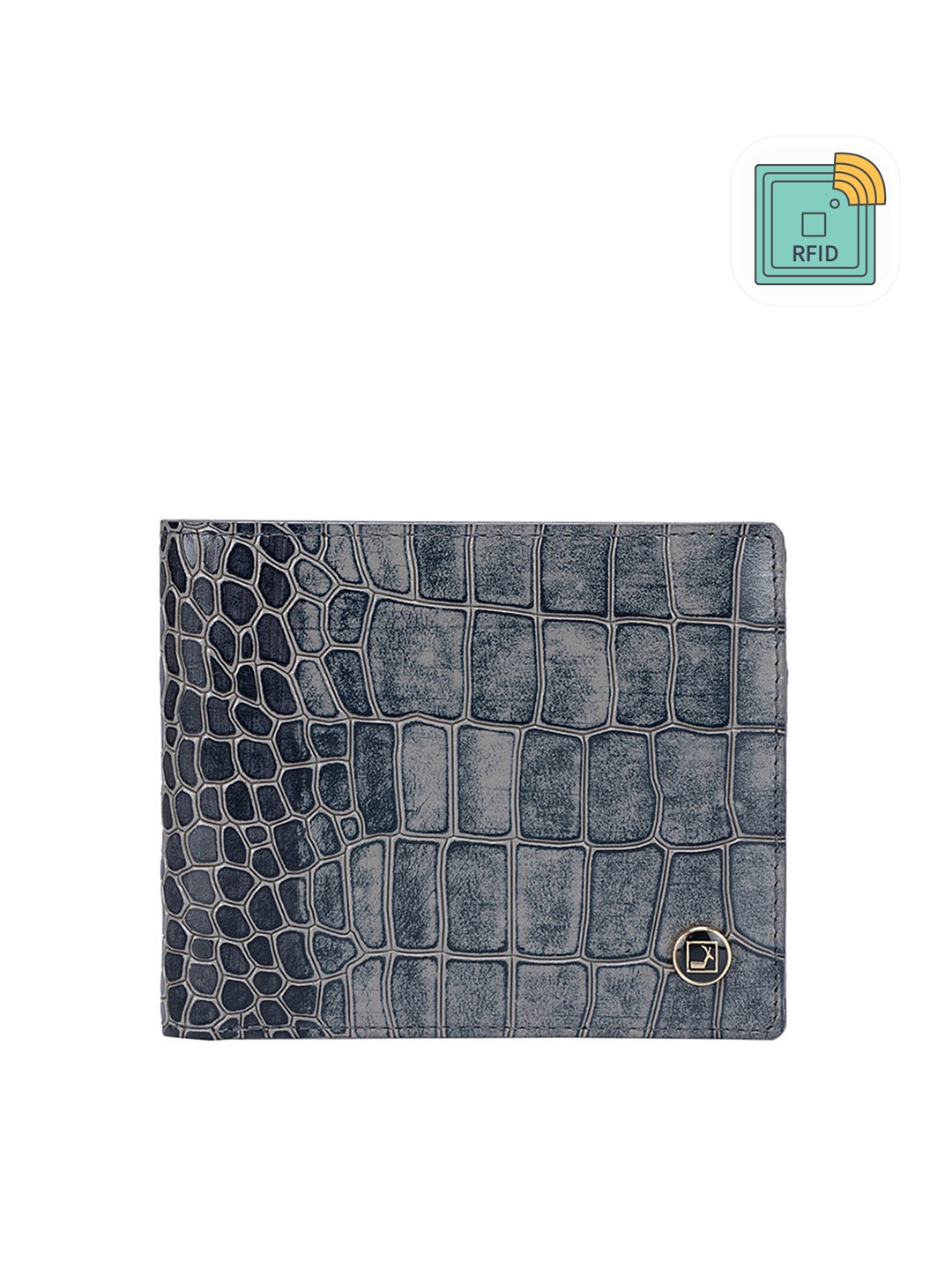 

Da Milano Men Grey Geometric Textured Leather Two Fold Wallet