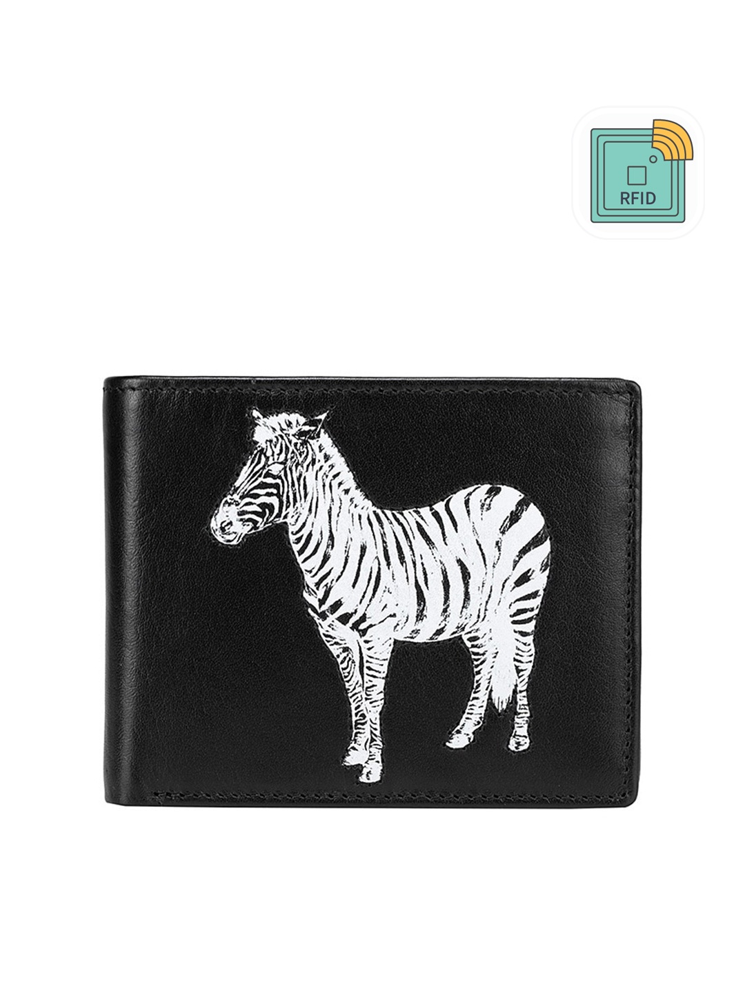 

Da Milano Men Black & White Animal Printed Leather Two Fold Wallet