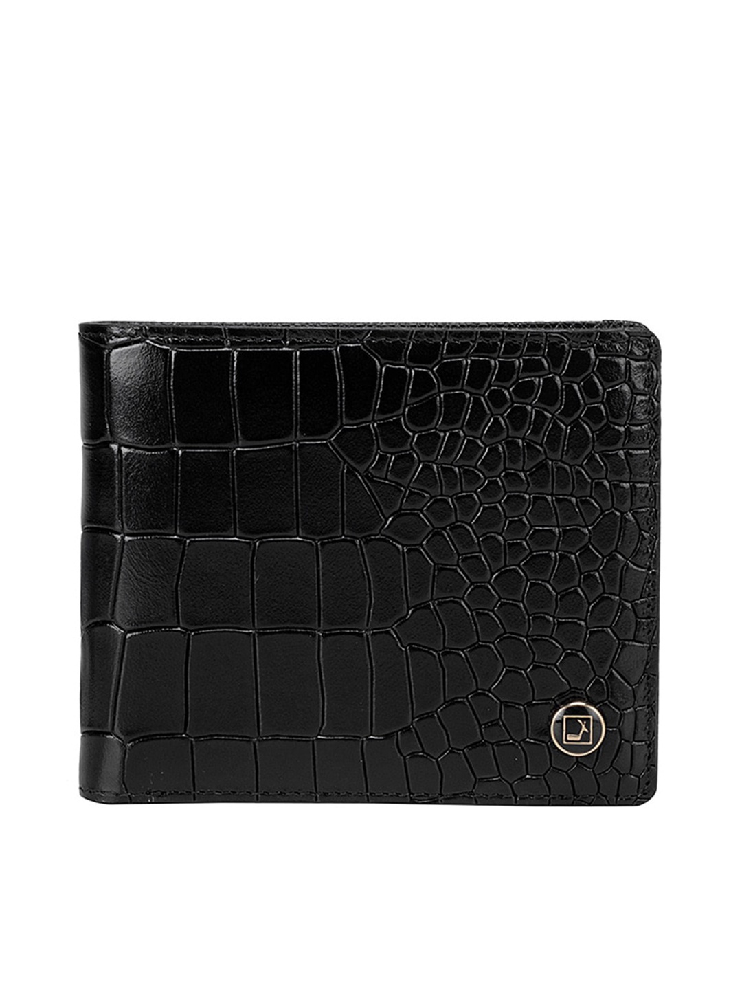 

Da Milano Men Black Abstract Textured Leather Two Fold Wallet