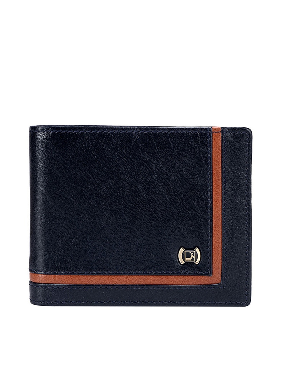 

Da Milano Men Blue & Brown Textured Leather Two Fold Wallet