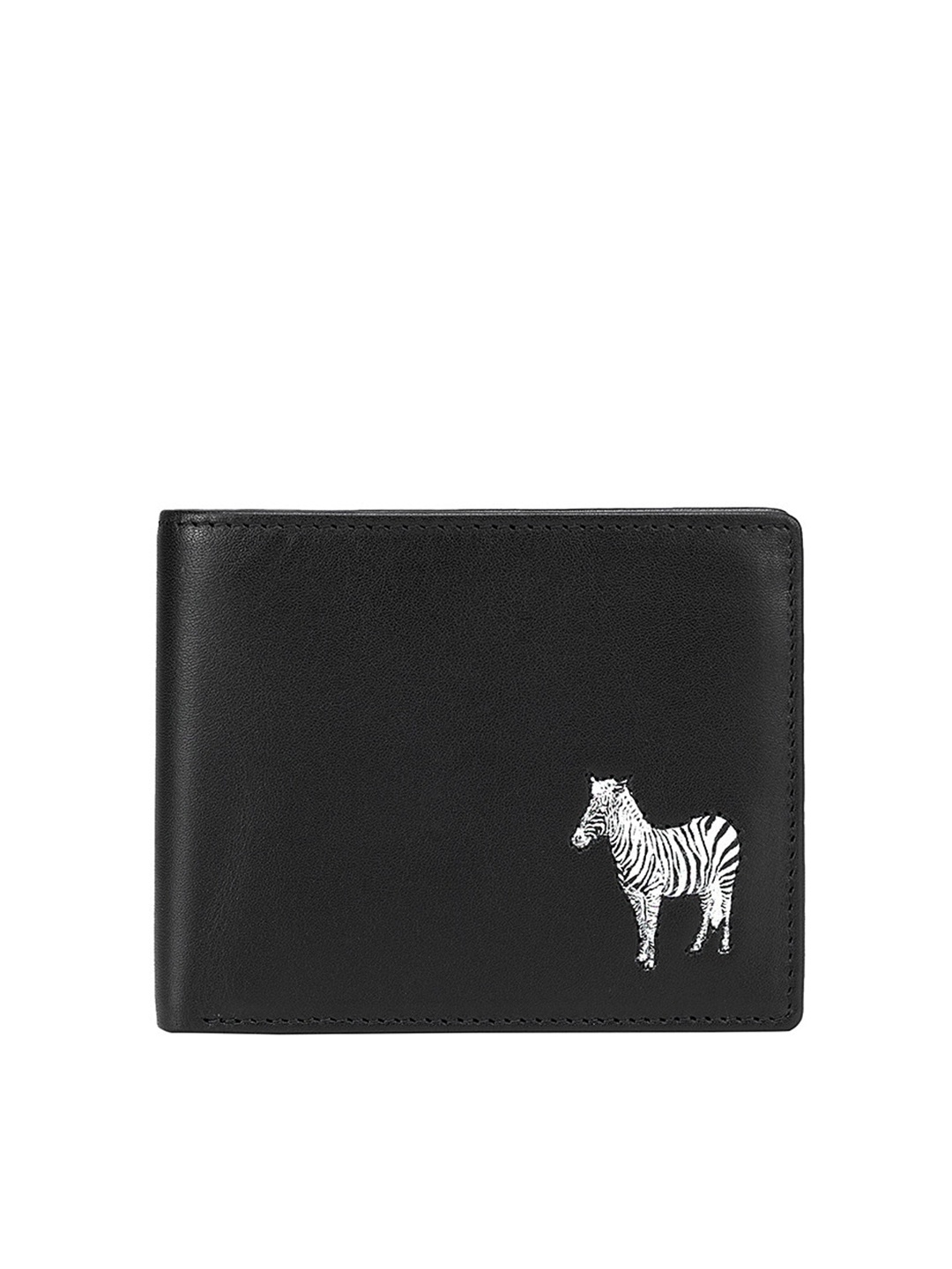 

Da Milano Men Black & White Animal Printed Leather Two Fold Wallet