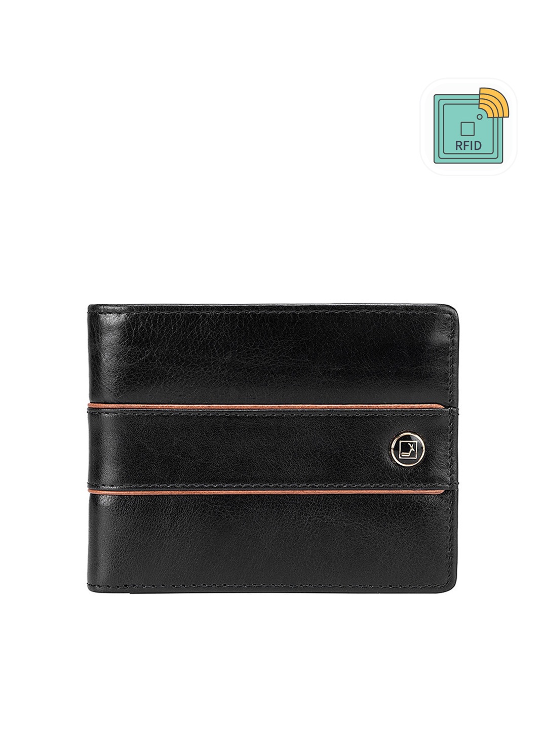 

Da Milano Men Black Printed Leather Two Fold Wallet