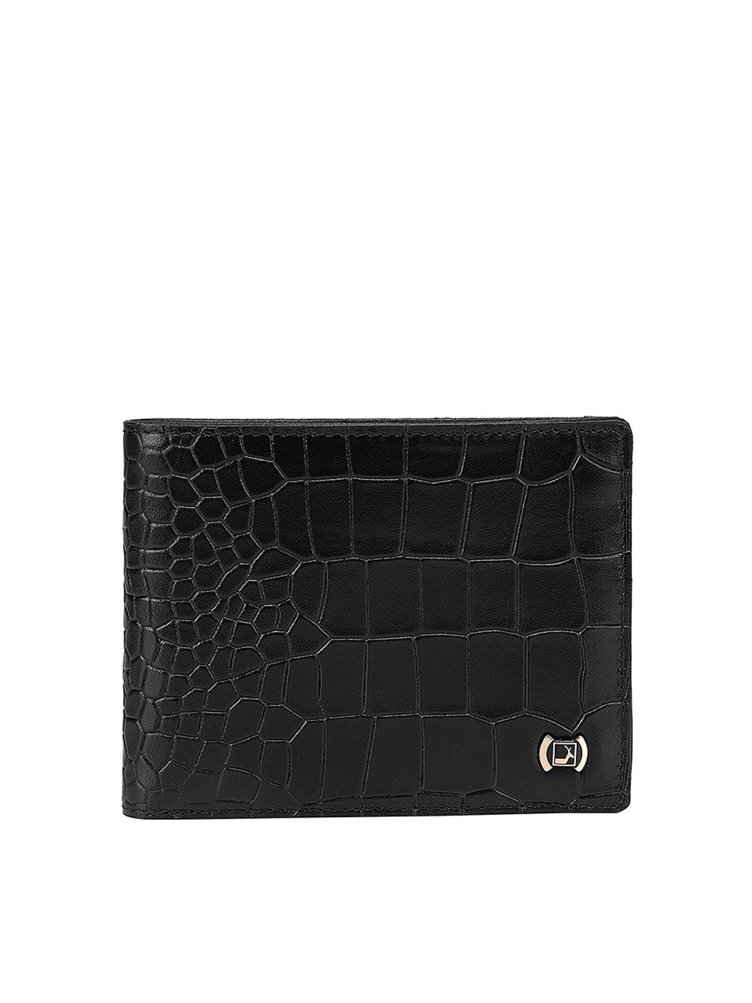 

Da Milano Men Black Textured Leather Two Fold Wallet