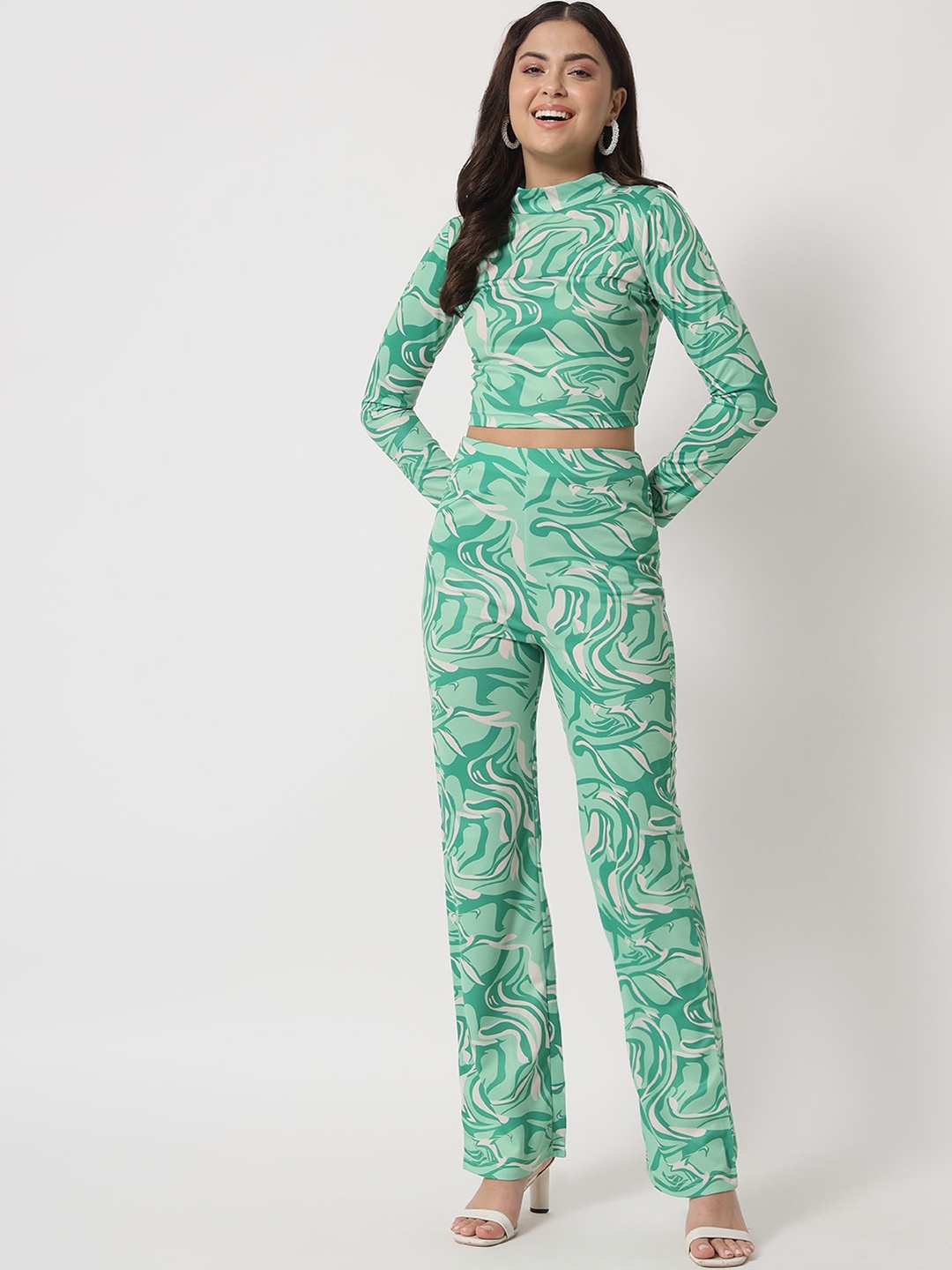 

Orchid Blues Women Green & White Printed Top with Trouser