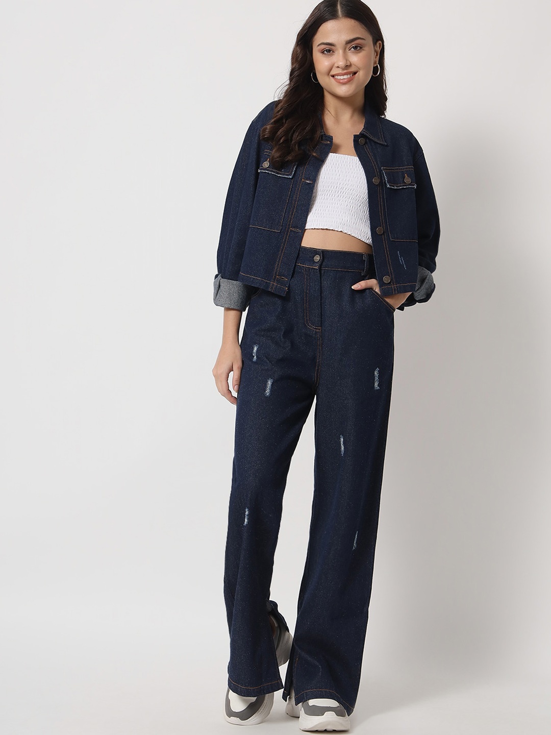 

Orchid Blues Women Blue Denim Jacket With Jeans
