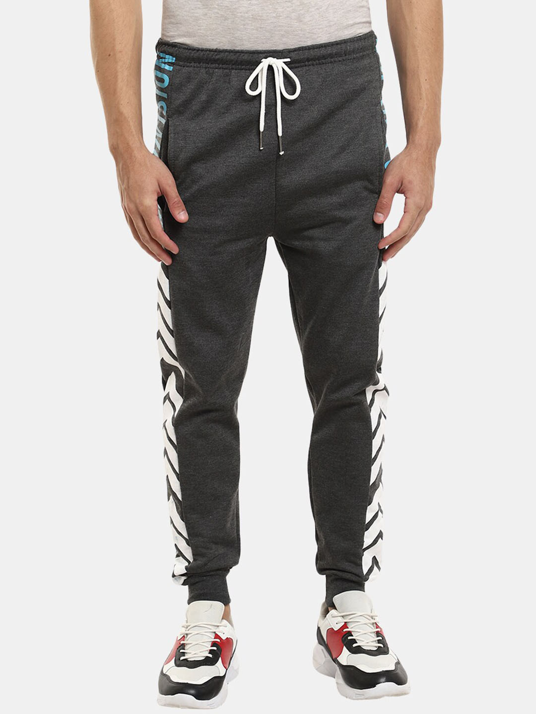 

V-Mart Men Grey Melange Typography Printed Cotton Joggers