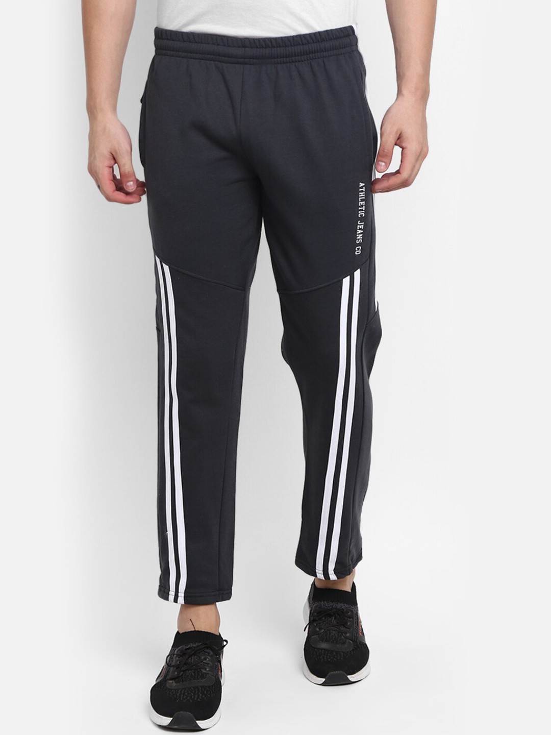 

V-Mart Men Charcoal Grey & White Cotton Track Pant