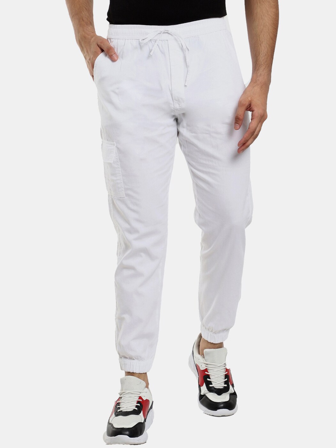 

V-Mart Men White Cotton Twill Track Regular Fit Joggers