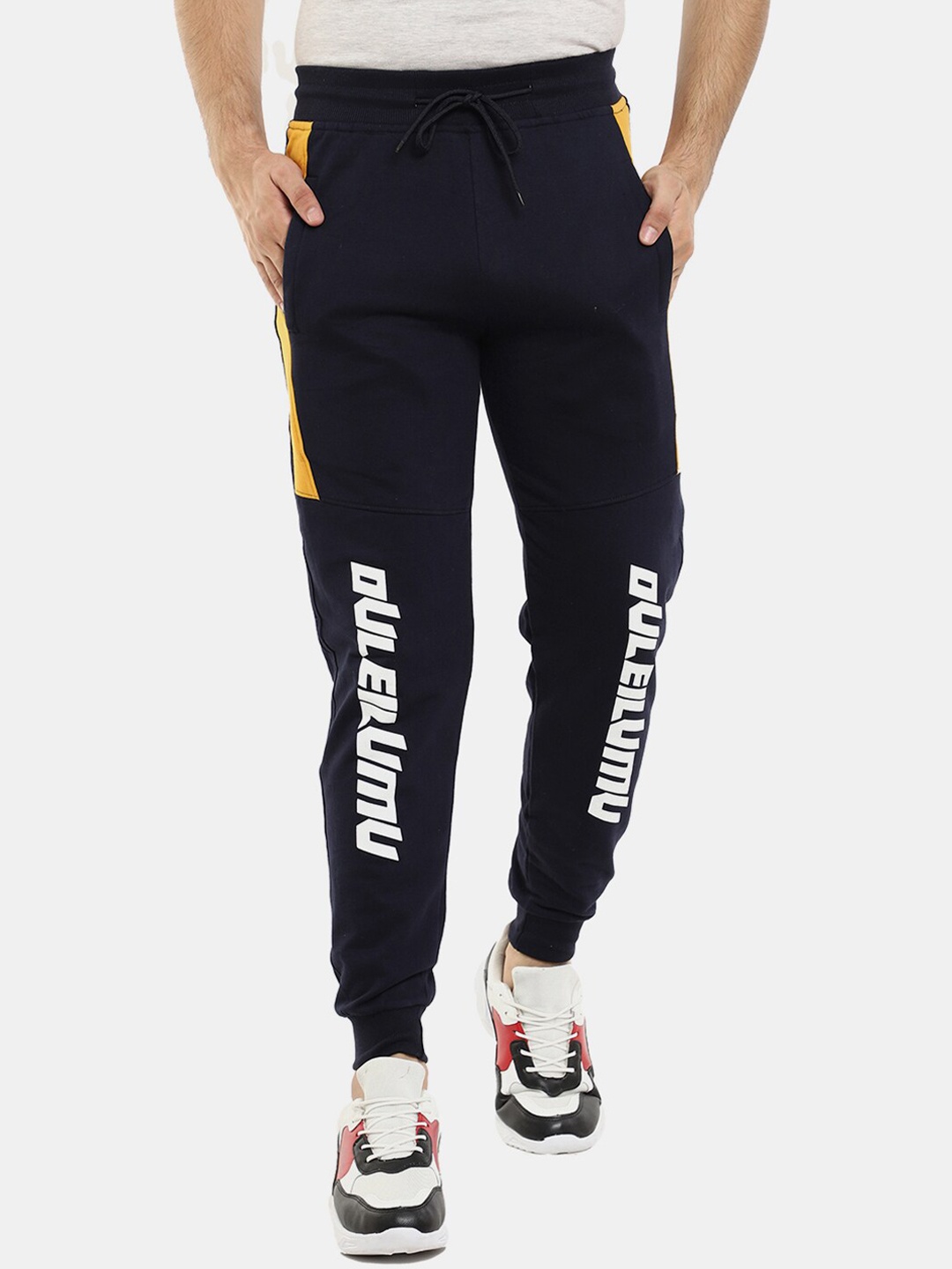 

V-Mart Men Navy Blue & White Printed Regular Fit Cotton Joggers