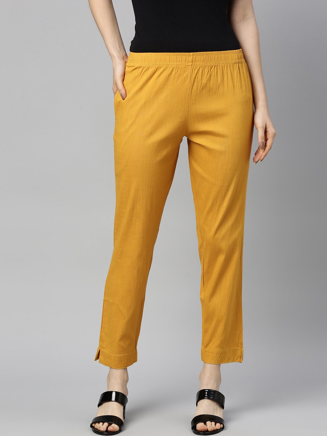 

GOLDSTROMS Women Mustard Yellow Cotton Trousers