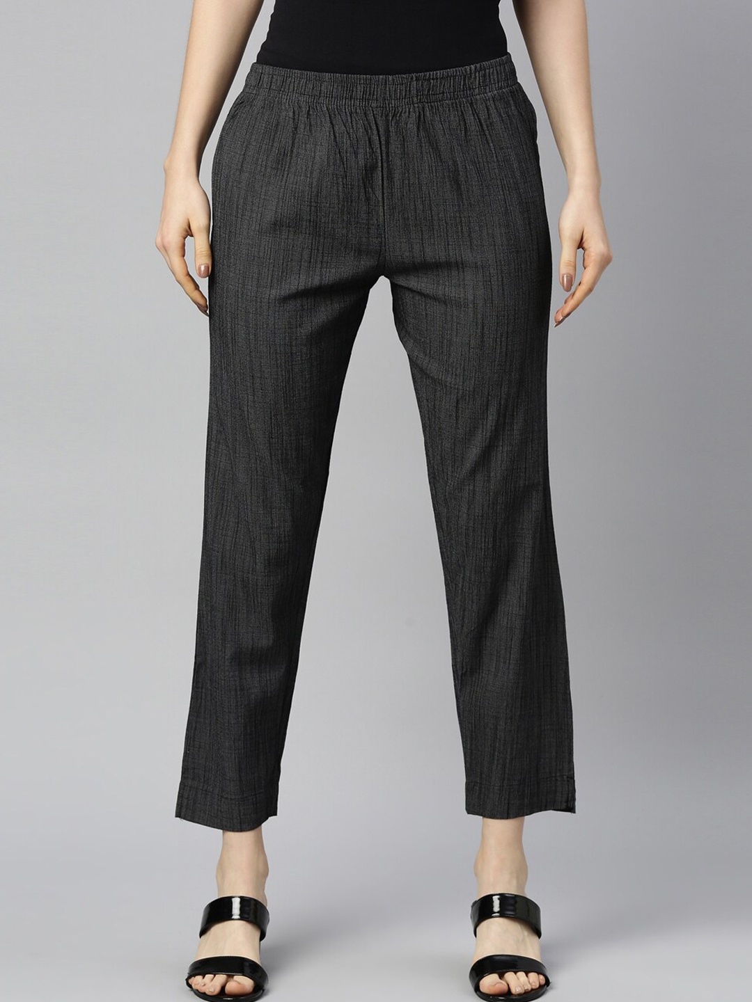 

GOLDSTROMS Women Charcoal Cotton Trousers
