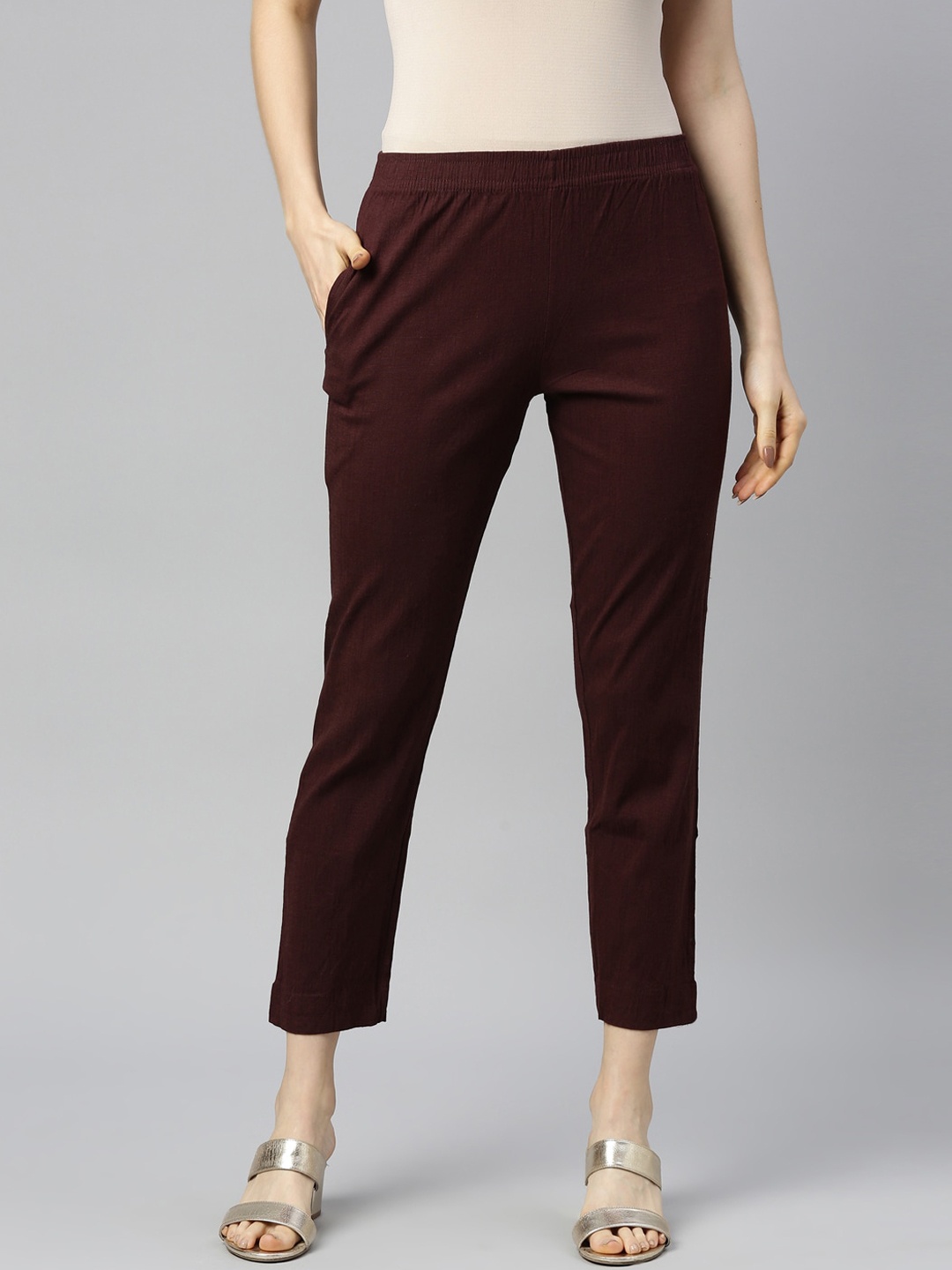 

GOLDSTROMS Women Coffee Brown Cotton Trousers