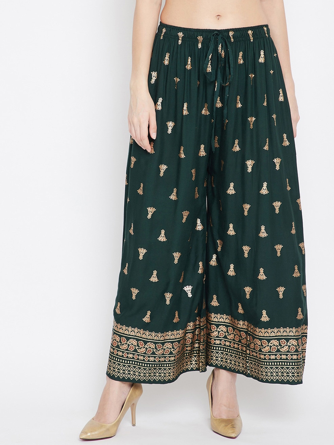 

Clora Creation Women Green & Gold-Toned Ethnic Motifs Printed Flared Sharara