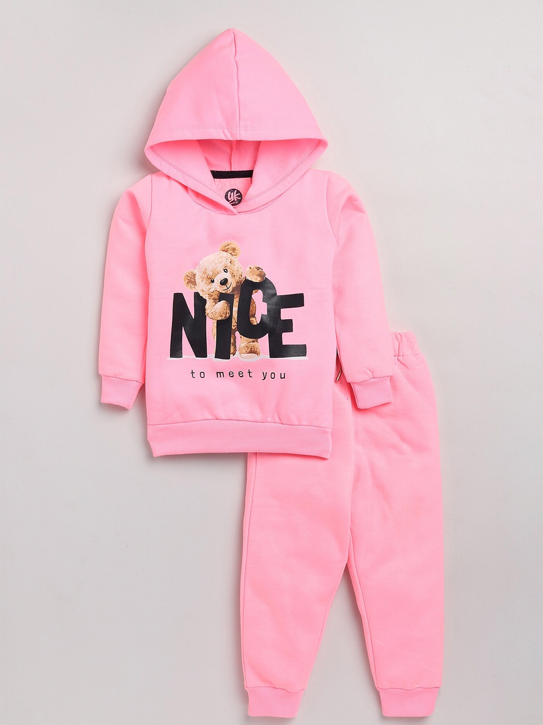 

YK Girls Pink & Black Printed T-shirt With Pyjamas
