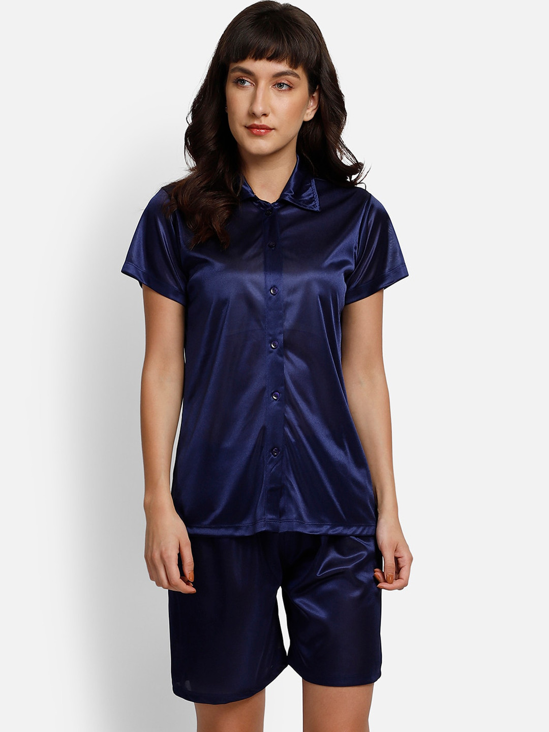 

YOU FOREVER Women Navy Blue Satin Night suit