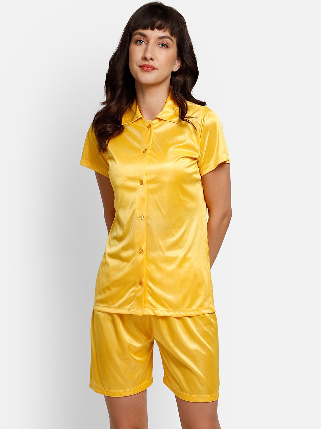 

YOU FOREVER Women Yellow Satin Night suit