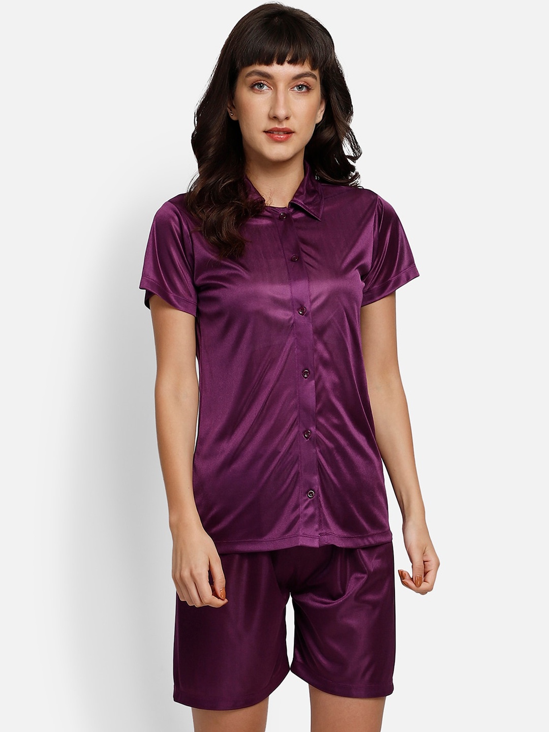 

YOU FOREVER Women Purple Satin Night suit