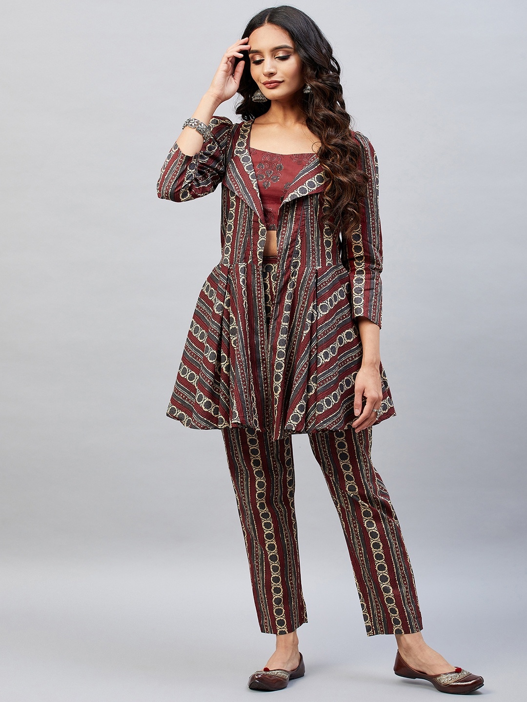 

Aaheli Women Maroon Printed Pure Cotton Co-Ord