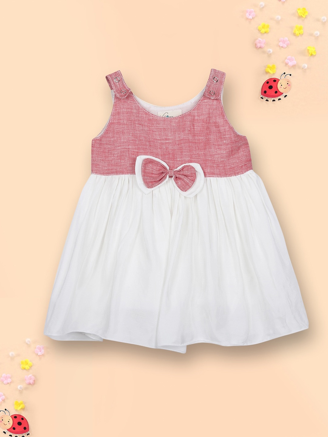 

Vastrarth Red & White Organic Cotton Fit & Flare Dress