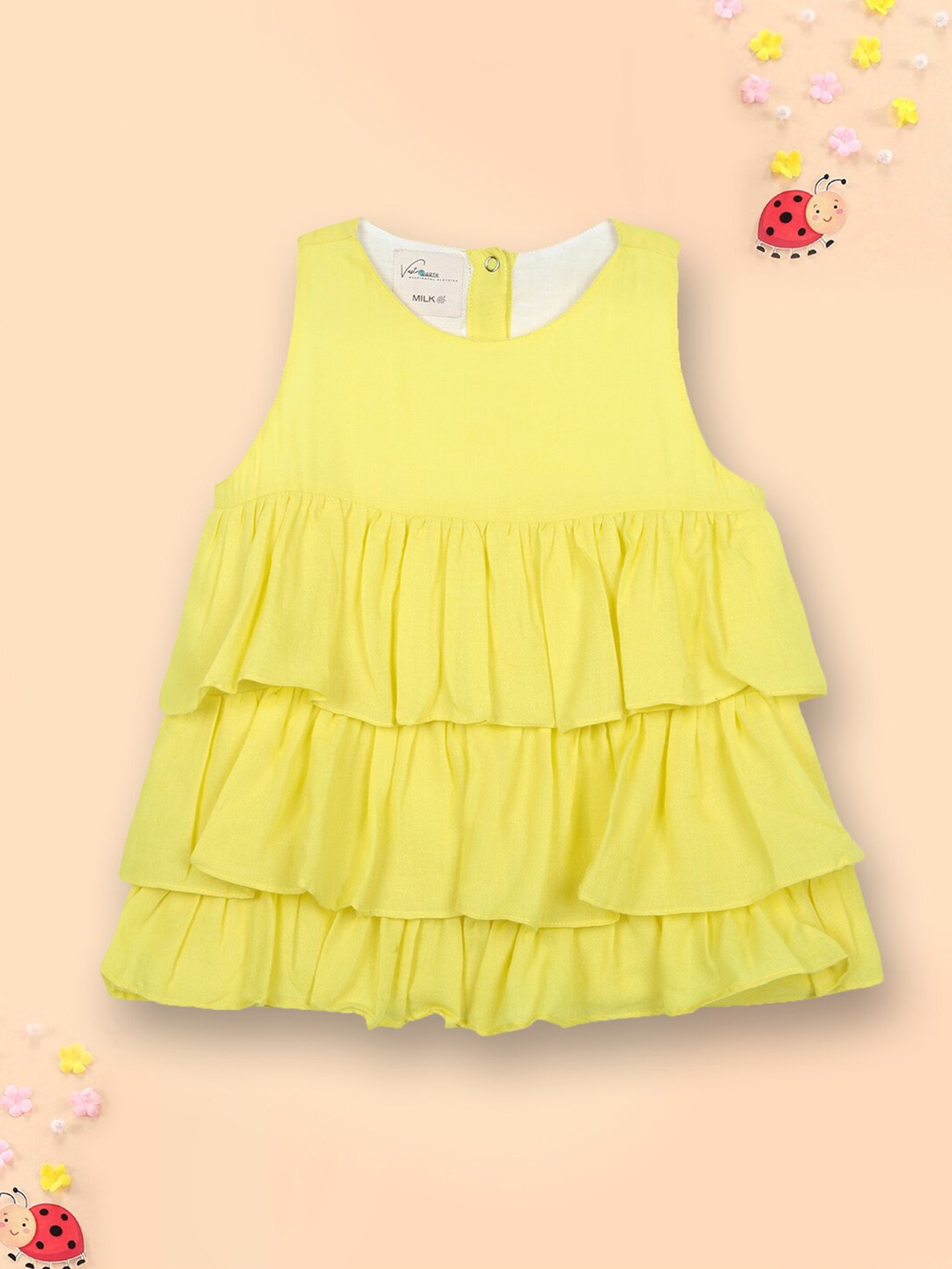 

Vastrarth Yellow Layered Organic Cotton Dress
