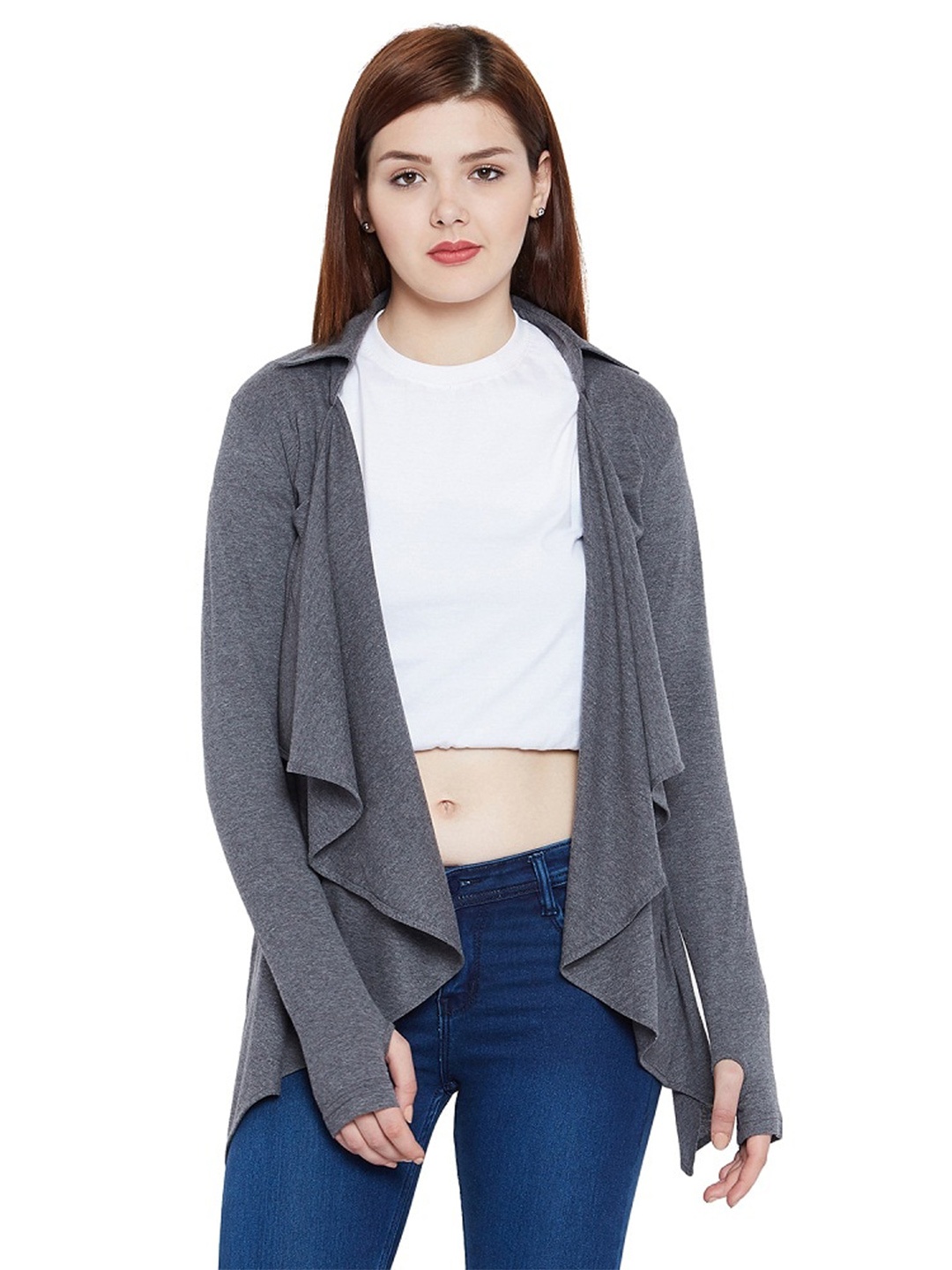 

Hypernation Women Grey Open Front Shrug