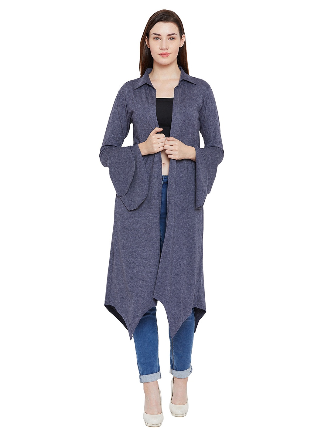 

Hypernation Women Blue Longline Open Front Shrug