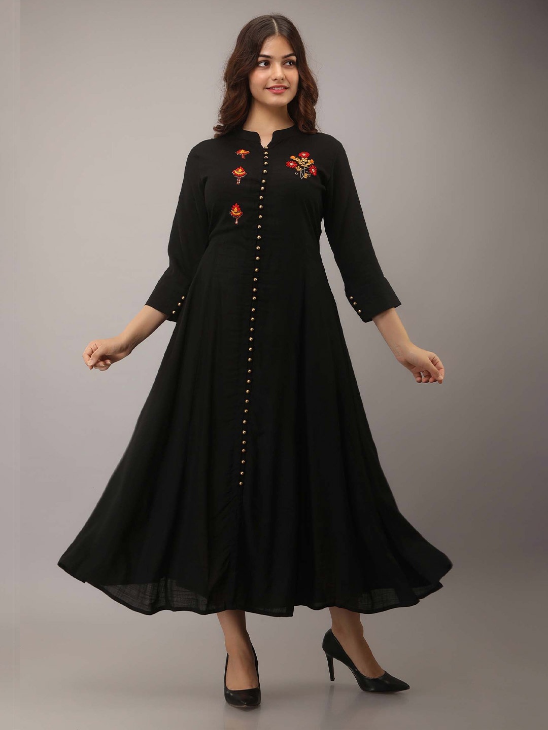 

KALINI Black Floral Embroidered Maxi Dress