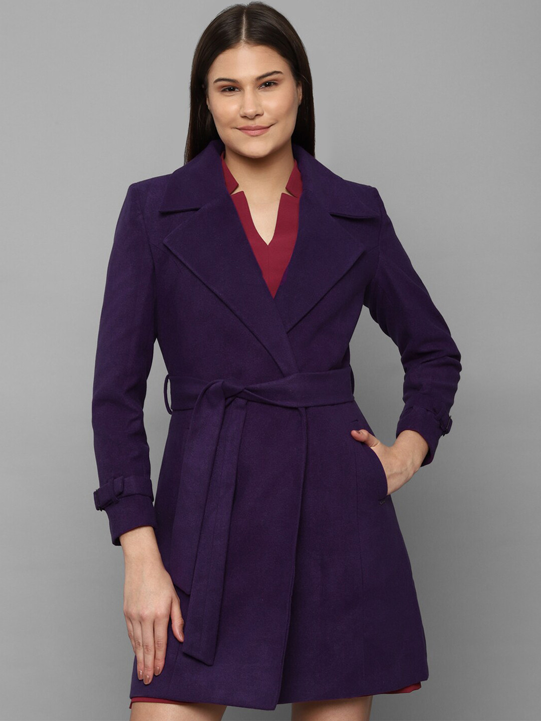 

Allen Solly Woman Women Purple Cotton Solid Longline Tailored Jacket