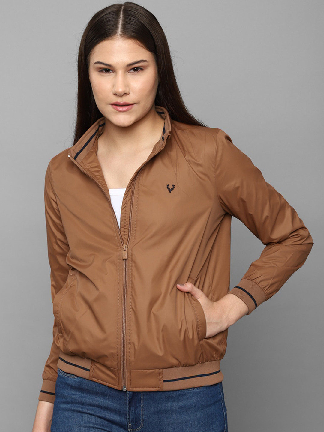 

Allen Solly Woman Women Brown Cotton Bomber Jacket