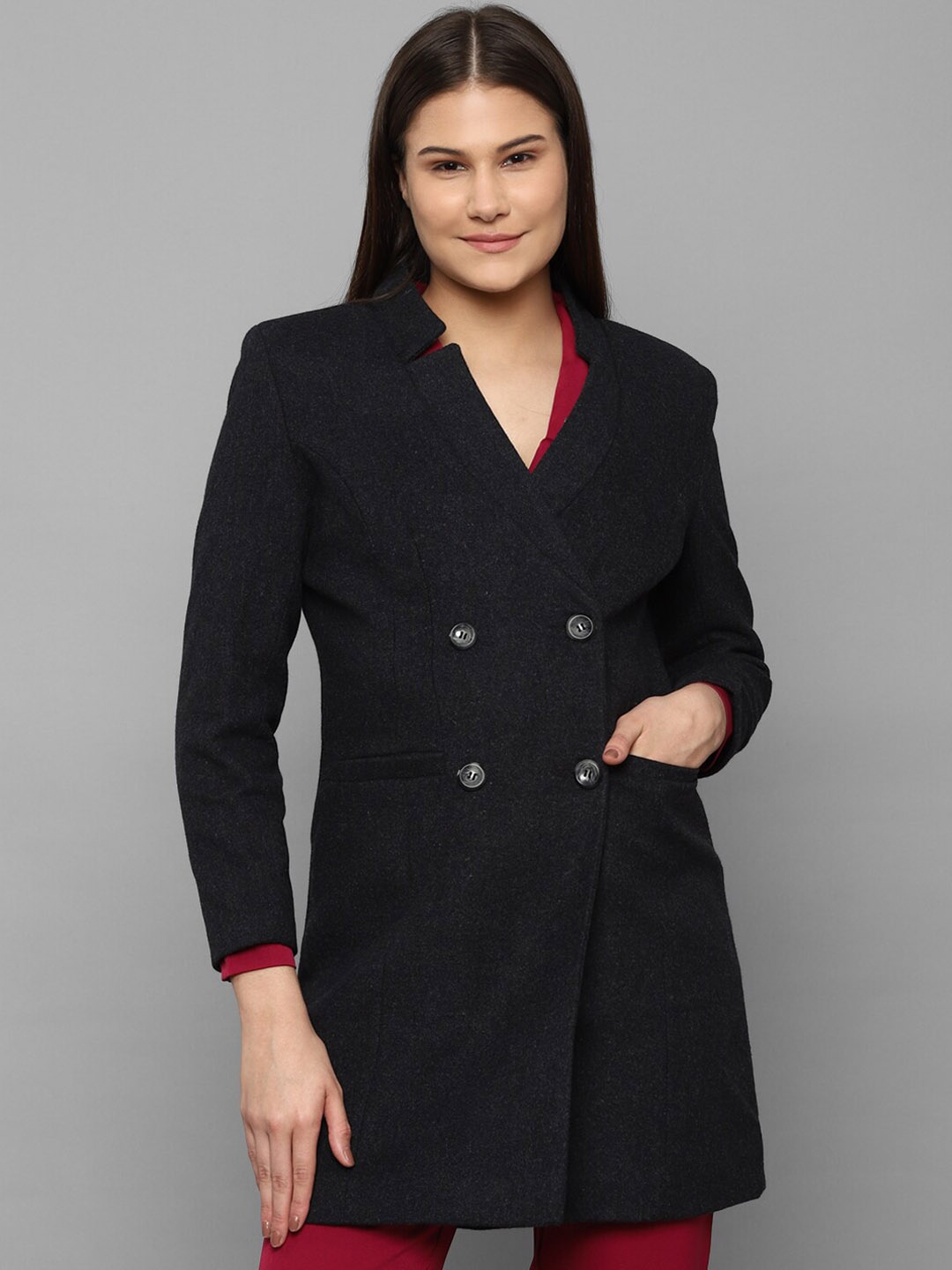 

Allen Solly Woman Women Black Cotton Longline Tailored Jacket